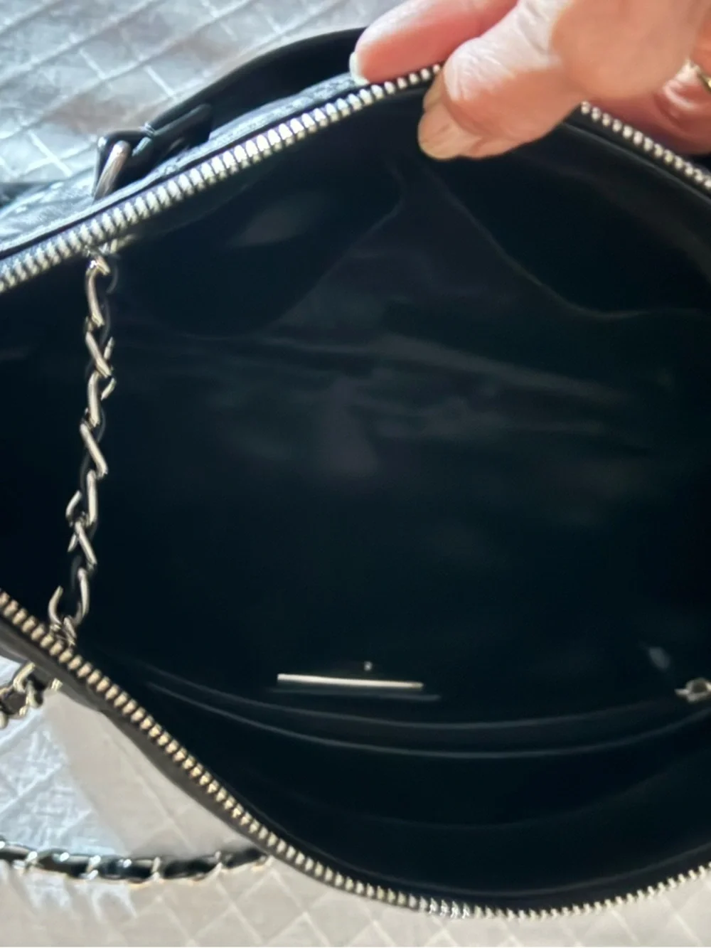 DKNY Quilted Black Shoulder Tote with Chain Straps - Picture 7 of 9